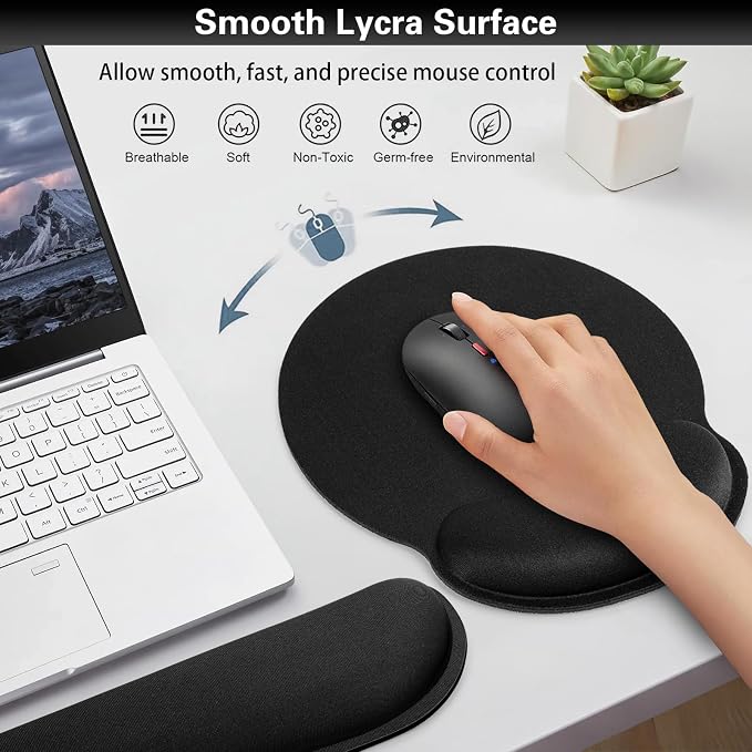 Mouse Pad Black, Ergonomic Keyboard Wrist Rest, Mouse Pad with Wrist Rest | Gaming Mousepad with Wrist Support, Memory Foam Wrist Rest Set for Computer Keyboard, Office Desk Accessories