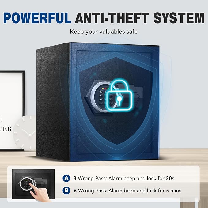 2.5 Cu Ft Large Safe Box,Fire Proof Safe with External Battery Box | Steel Security Box with Digital Electronic Keypad, Removable Shelf Safety Lock Box for Office Documents Money Jewelry Gun