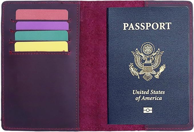 RFID Blocking Passport Holder Travel Wallet Genuine Leather Passport Case Cover Travel Document Organizer (Retro Red)