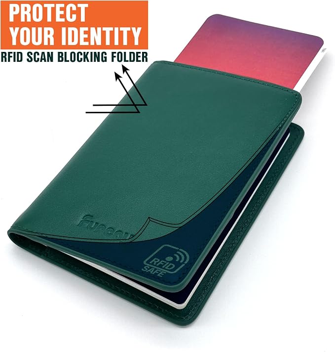 Slim Nappa Leather RFID Blocking Passport Cover (Green/Brown) | Genuine Leather Passport Holder for Men and Women
