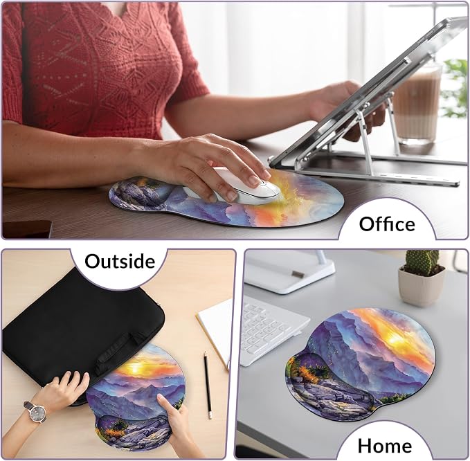 KONVINIT Ergonomic Mouse Pad with Wrist Rest, Small Mousepad with Non-Slip Rubber Base and Smooth Surface, Beach Mouse Pads for Desk, Office Desk Accessories