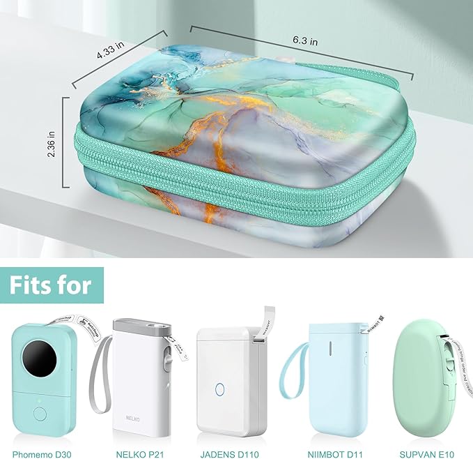 Fintie Label Maker Case Compatible with Phomemo D30 D35, NELKO P21, SUPVAN E10, NIIMBOT D11 D110, JADENS D110, ORGSTA S001 - Portable Shockproof Hard Shell Label Printer Carrying Cover, Emerald Marble