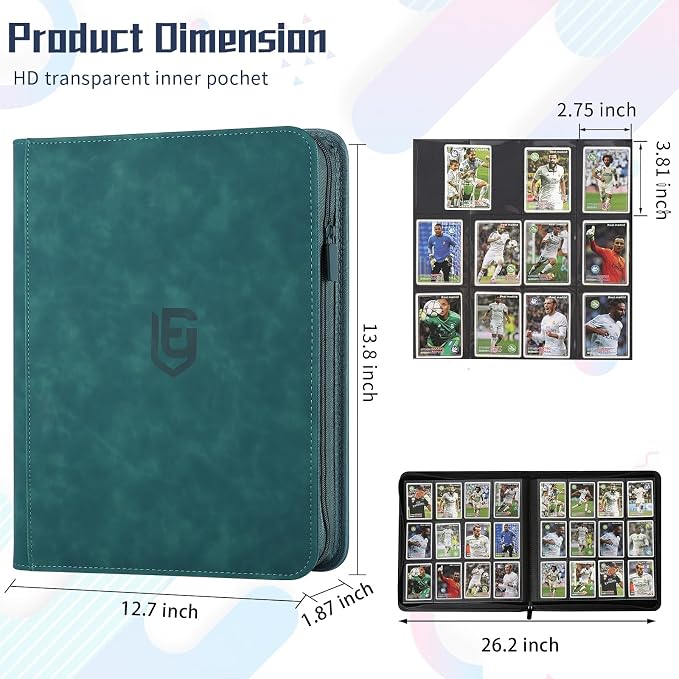 12 Pocket Card Binder,720 Pocket Trading Card Binder，Side Loading Collectible Card Albums for MTG, for TCG Football, Sports, Game Cards Dark Green