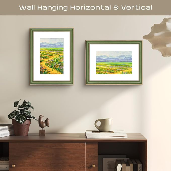 Golden State Art, 12x16 Photo Frame With Mat for Pictures 8x12 and Real Glass (Green With Gold Trim - White Color Mat, 1.25 Inch Frame Border)