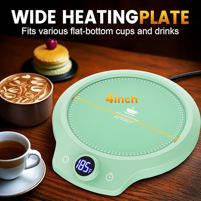 Fast Heating Mug Warmer - 4 Temp Settings & 1-12H Timer, Coffee Cup Warmer Plate for Desk Auto Shut Off, Ideal Beverage Warmer Gift for Coffee, Tea, Milk (Green)