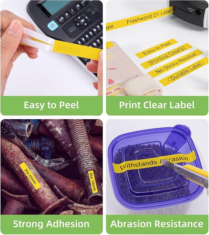 FreshWorld 3X a45018 Replace for Dymo D1 Label Tape Label Maker Refill Black on Yellow S0720580,1/2 Inch x 23 Ft Compatible with DYMO COLORPOP LabelManager 160 210D 260P 280 360D 420P 450D Duo