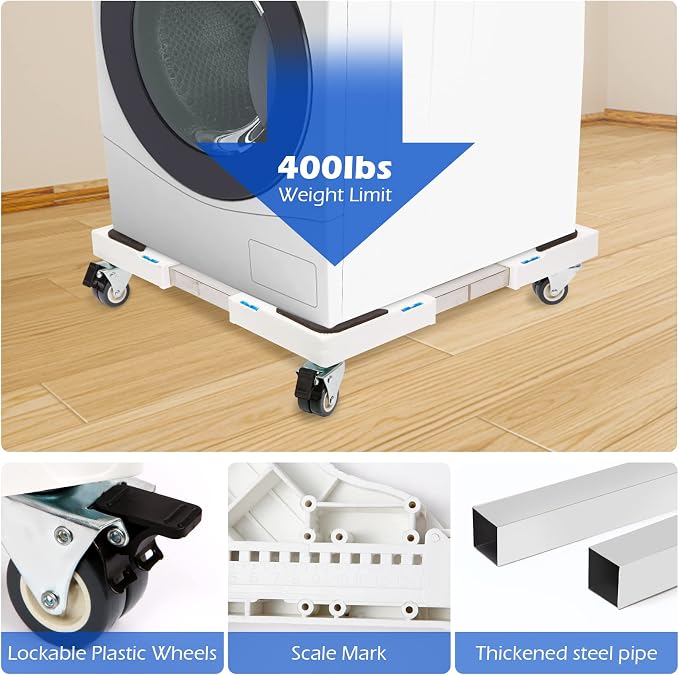 Nefish Furniture Dolly Adjustable Mini Fridge Stand Dolly Cart with 4 Lockable Wheels Washing Machine Stand Mobile Roller Universal Mobile Base Stand for Washer Dryer Refrigerator