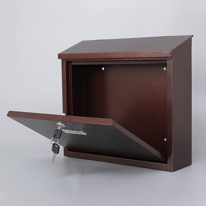 xydled Mail Boxes with Key Lock,Locking Mailbox Wall Mounted, Large Capacity, Galvanized Steel Cover Metal Postbox for House, 14 X 12.5 X 4.25 Inch,Bronze