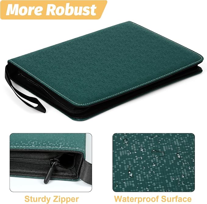 GERMUN 3 Ring 9 Pocket Zipper Card Binder, 720 Double Sided Standard PU Trading Card Album Folder for TCG & Sports Cards, Not Fit Top Loaders (Dark Green2)