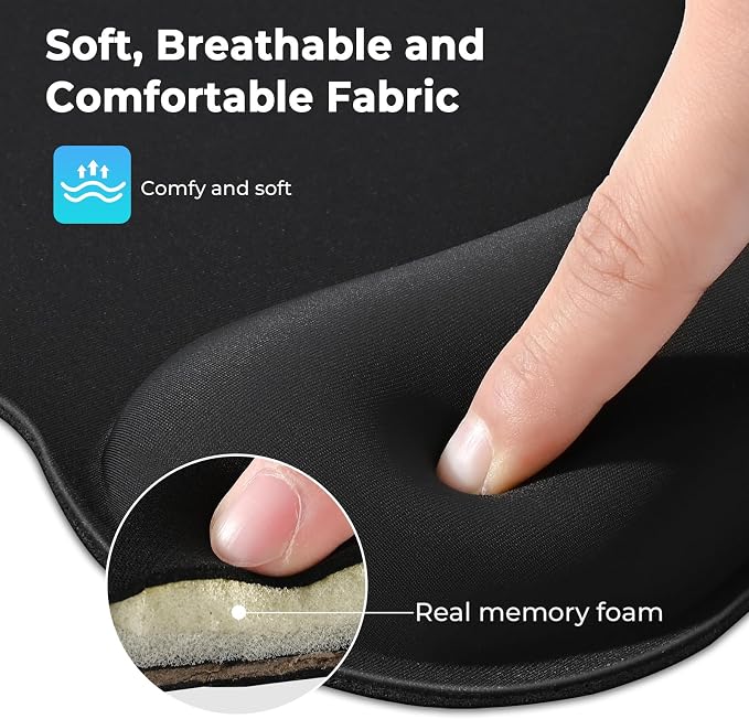 EooCoo Ergonomic Mouse Pad with Wrist Rest, Memory Foam Support Mousepad | Non-Slip Base for Computer, Cafe, Home & Office, 9.64 x 8.26 in Office Desk Accessories, Carpal Tunnel Relief