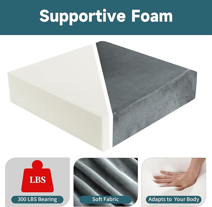 HOMBYS Recliner Seat Cushion with Lumbar Support Pillow and Adjustable Headrest, Medium Firm Foam Filling Chair Pad and Back Support, Non-Slip Design for Comfort and Pressure Reduce, Gray