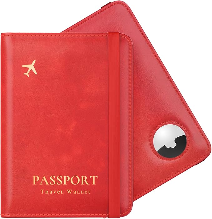 Stouchi AirTag Passport Holder – Slim RFID Travel Wallet | Ultra-slim, Waterproof PU Leather, 5 Card Slots, RFID Blocking, AirTag Slot – Perfect for US Passports