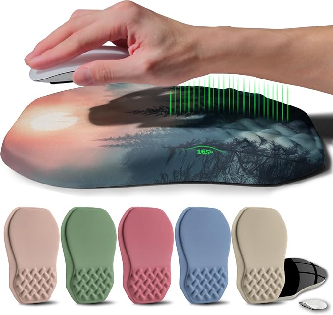 Ergonomic Raised Mouse Pad Wrist Support with Bilateral Slope Memory Foam Mousepad for Wrist Rest and Carpal Tunnel Pain Relief 11.8x7.9〃Misty Forest Twilight