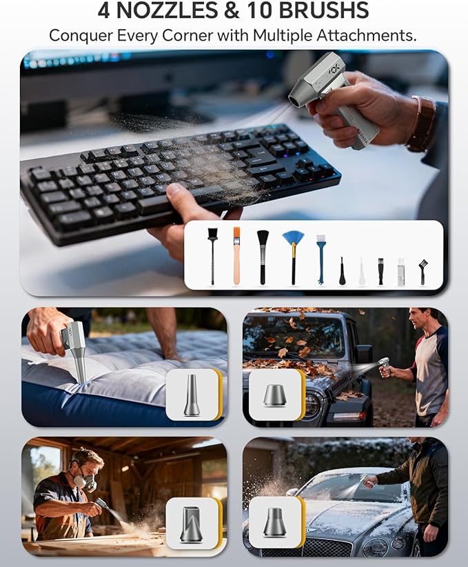 Compressed Air Duster, 150000RPM Electric Air Duster with LED Display & Brushless Motor, 4-Gear Air Blower Rechargeable with LED Light, Cordless Turbo Fan for Computer, Keyboard, Car, Home, Outdoor