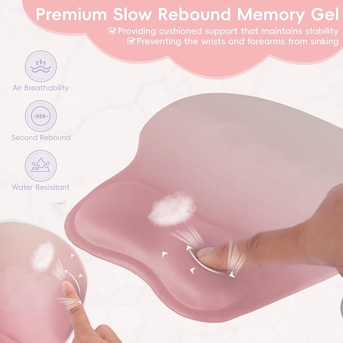 Mouse Pad with Wrist Rest Ergonomic Mouse Pad with Comfortable M-Shape Pain Relief Wrist Support Non-Slip PU Base Mousepad for Laptop, Office & Home (Peach Pink)