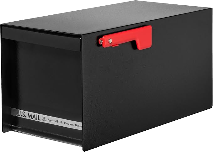 Architectural Mailboxes MailMax Post Mount Mailbox, All Black, Large | Modern galvanized steel and aluminum build with rust-resistant powder-coat finish and a magnetic door closure. USPS approved.
