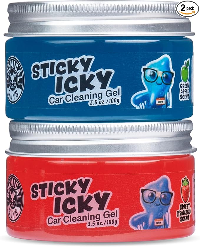 Chemical Guys, Sticky Icky Cleaning Gel, Green Apple & Strawberry, 2 Pack | For air vents, dashboards, and keyboards, reusable, for vents, cup holders, and keyboards, use for dashboard crevices