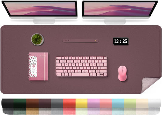 Large Desk Pad, 47.2'' x 23.6'', Computer Mat for Desk, Leather Desk Pad Protector, Suede Base Desk Blotter, Non-Slip Office Desk Mat, Waterproof Desk Writing Pad for Office and Home Dark Purple