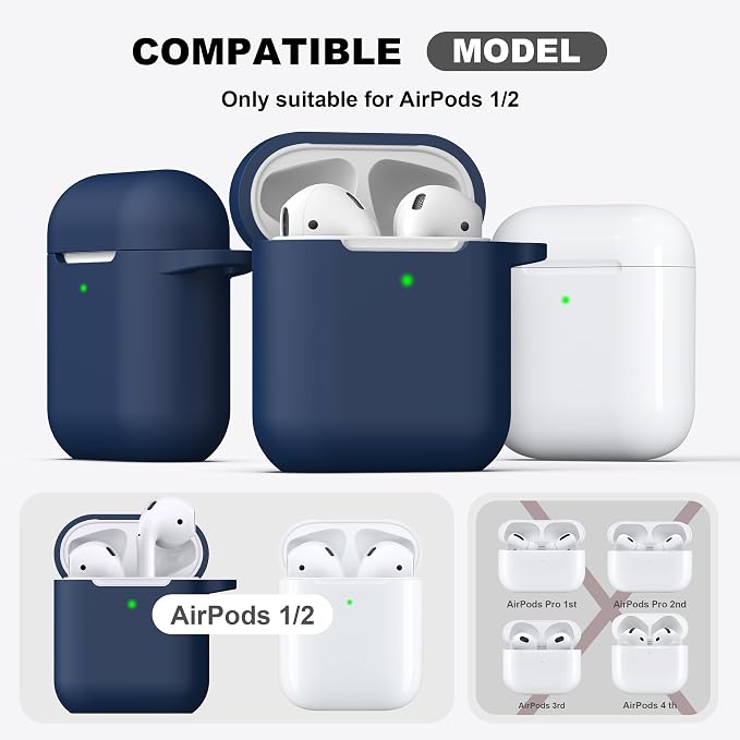 R-fun for AirPods 1/2 Case, Soft Silicone Protective Cover with Keychain and Cleaning Pen, Compatible with AirPods 2nd/1st Generation (2016/2019), Full Drop Protection Cover, Midnight Blue