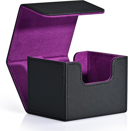 ZLCA Card Deck Box for Trading Cards, MTG Commander Deck Box Holds 120+ Single Sleeved Cards, Leather Magnetic Card Storage Box Fits for Magic the Gathering TCG CCG(Black& Purple)
