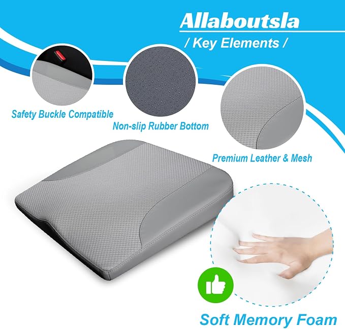 Allaboutsla Car Seat Cushion, Car Seat Cushions for Long Driving | Comfortable Memory Foam Driver Seat Cushion, Automotive Seat Cushions, Butt Pillow for Car,Truck, Office Chair, Gray