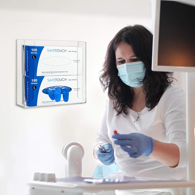 Acrylic Glove Box Holder, Wall-Mounted Glove Dispenser, Floating Glove Box Organizer, Medium Size (for 2 Boxes), 10.5" W x 10.0" H x 3.5" D (Mounting Hardware Included)