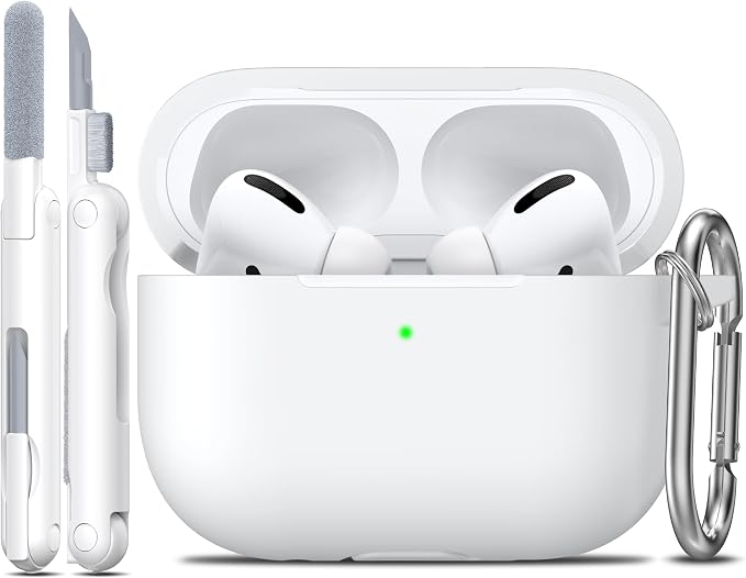 R-fun for AirPods Pro 2 Case, Soft Silicone Protective Cover with Keychain and Cleaning Pen, Compatible with AirPods Pro 2nd/1st Generation, Supports Wireless Charging, White