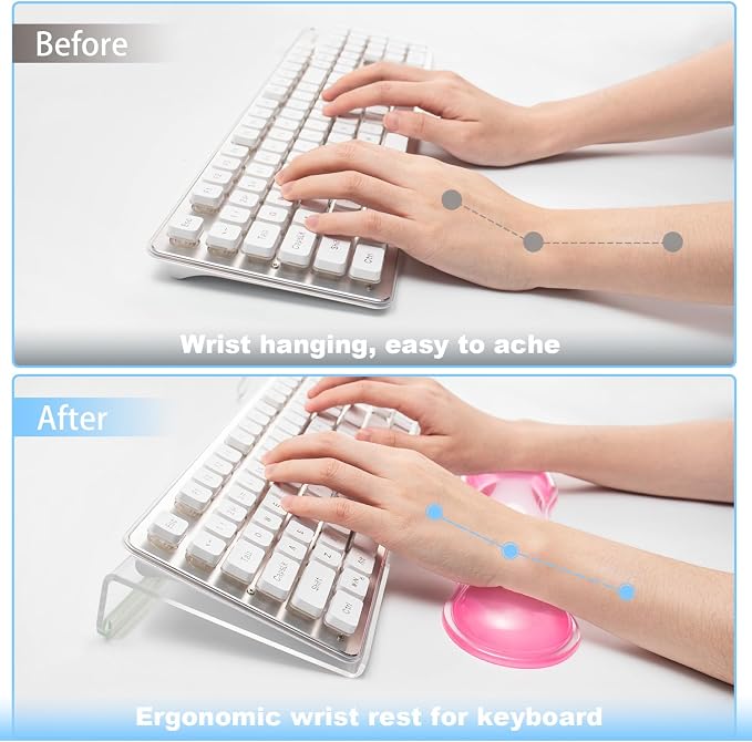 Keyboard Wrist Rest - Gel Wrist Rest for Computer Keyboard and Mouse, Acrylic Clear Keyboard Stand for Desktop, Ergonomic Keyboard Riser with Wrist Rest Support