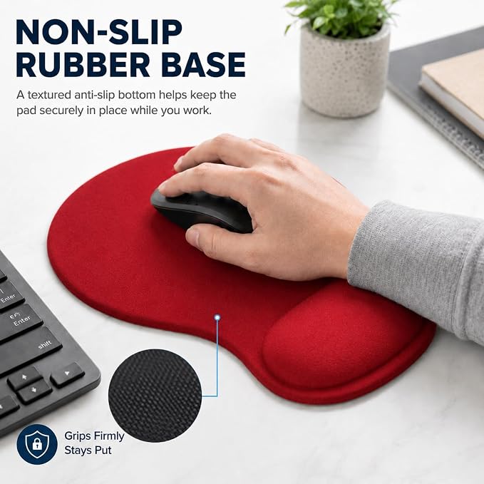Mouse Pad with Wrist Rest Ergonomic Memory Foam Support, Non-Slip Rubber Base, Comfortable Typing Cushion for Home Office Computer Laptop, Red