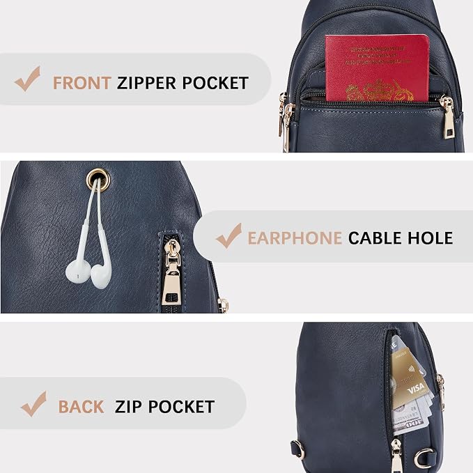 BOSTANTEN Sling Bag for Women Leather Crossbody Bags Fanny Pack Chest Bag for Travel | Adjustable Wide Strap, Small, Anti Theft, Lightweight, Multi Pockets and Carrying Way, Card Slot, Cute Trendy for Everyday