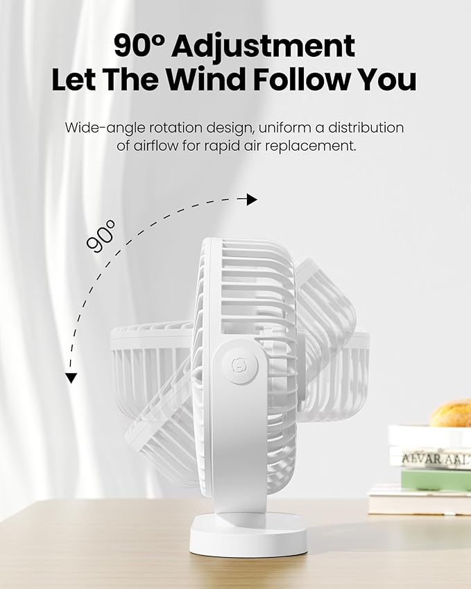 Gaiatop USB Desk Fan, 5.5 Inch Small Quiet Powerful 3 Speeds 90° Rotate, Personal Mini Portable Desktop Table Fans, Cooling for Home Office Car Travel Indoor Outdoor White