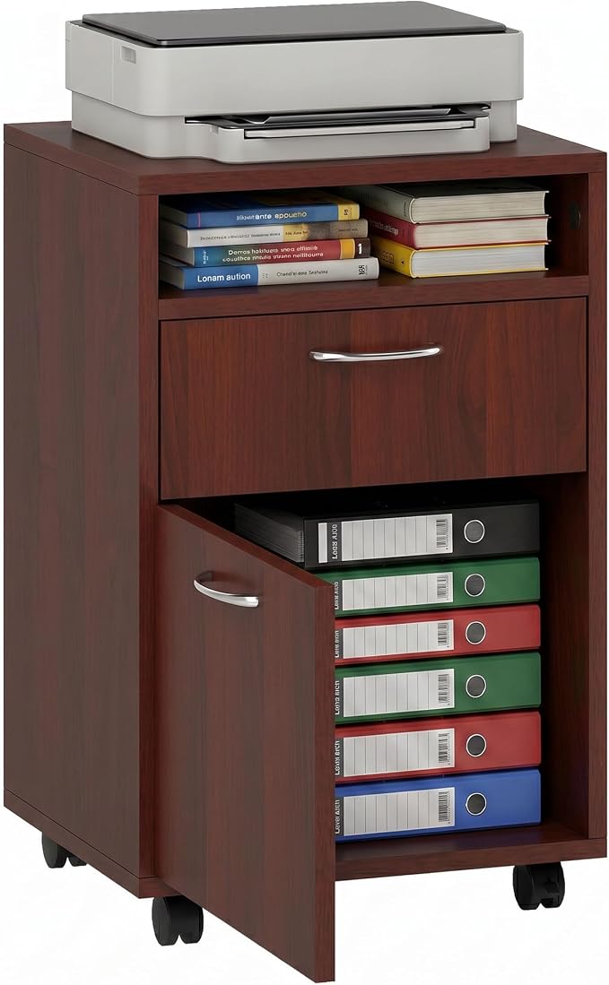 HOMCOM Mobile Storage Cabinet Organizer, Bathroom Drawer Cabinet, Brown | Printer Stand, Castors