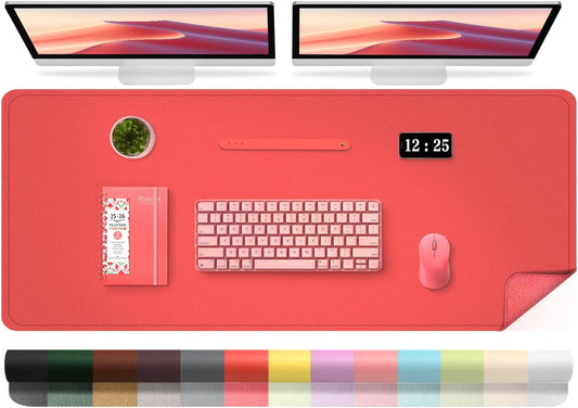 Large Desk Pad 47.2" x 17", Leather Desk Mat Protector, Non-Slip PU Leather Desk Blotter Pad, Large Mouse Keyboard Mat, Waterproof Desk Cover Pad for Office & Home(Candy Red)