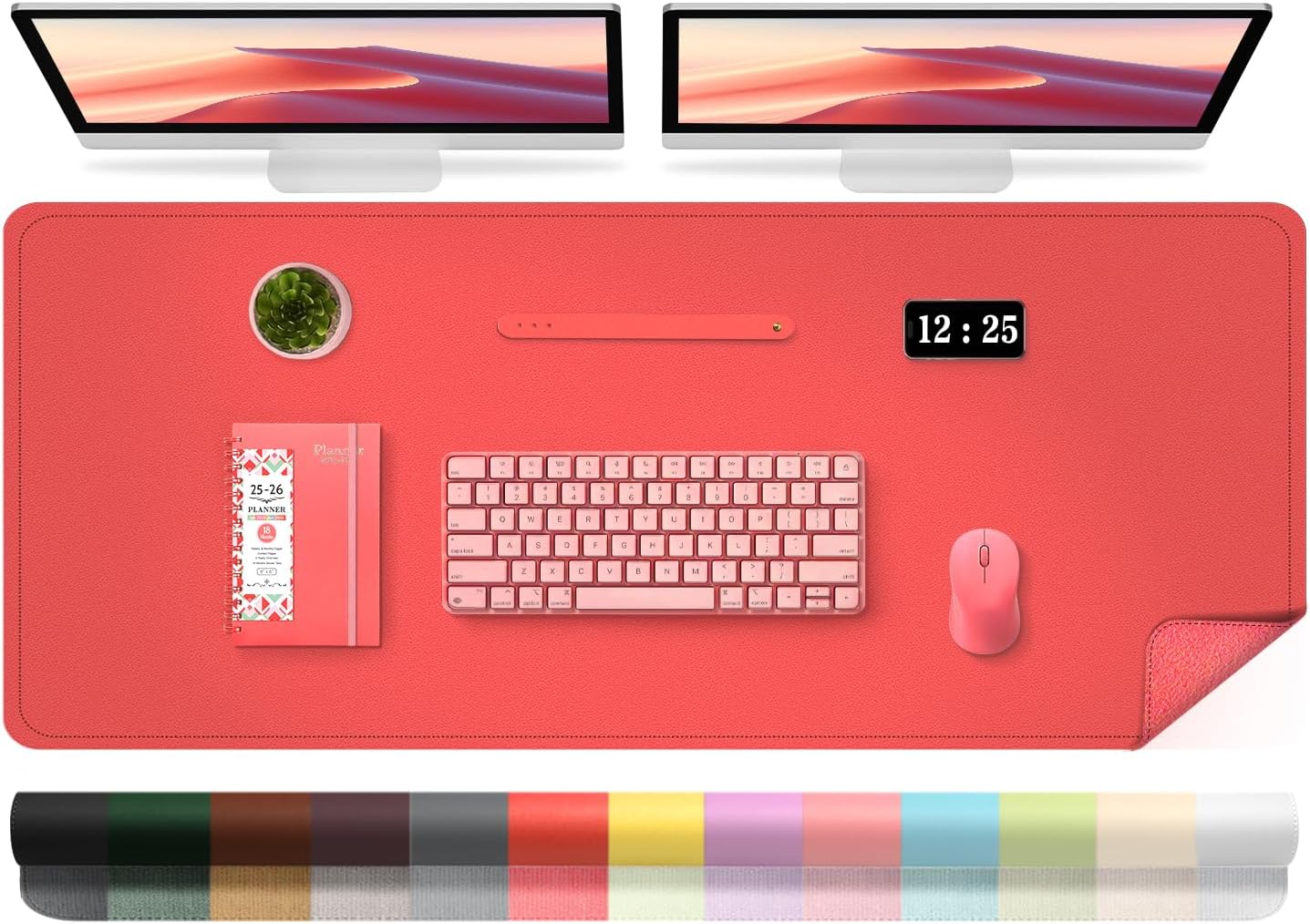 Leather Desk Pad Protector, 47.2'' x 23.6'', Suede Base Sewing Desk Blotter, Non-Slip Office Mat, Waterproof Writing Pad for Home and Office, Candy Red