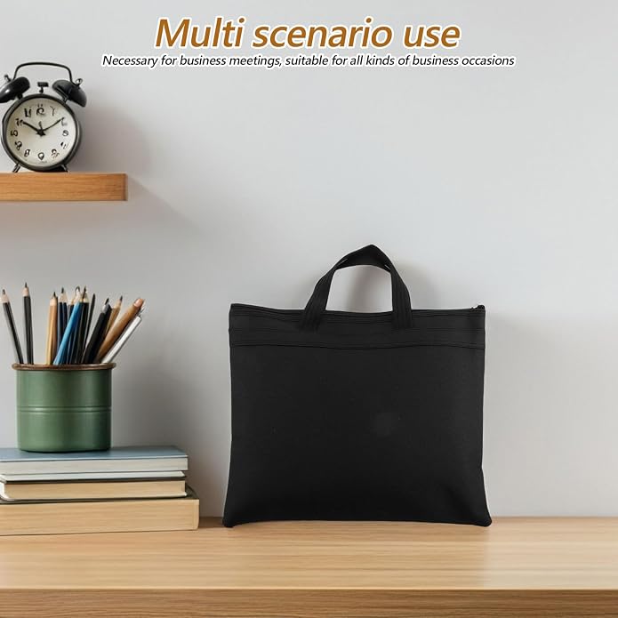 Oxford Cloth Document Briefcase with Dual Layer Design, Large Capacity Waterproof File Organizer Bag with Zipper and Handle for Business Occasions