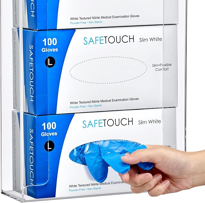 Acrylic Glove Box Holder, Wall-Mounted Glove Dispenser, Floating Glove Box Organizer, Large Size (for 3 Boxes), 10.5" W x 15.0" H x 3.5" D (Mounting Hardware Included)