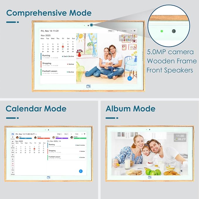 15.6" Digital Wall Calendar No Monthly Fee Family Hub Touchscreen | Multi-calendar Merger Smart Ambient Brightness Large Recipe Library