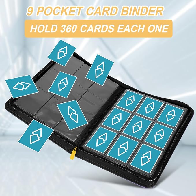 360 Cards Ringless 9-Pocket Side Loading Trading Card Binder, PU Zipper Fixed Page Card Album for TCG Sports Cards, Not Fit Top Loaders (Orange)