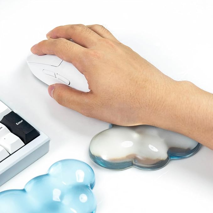 Ergonomic Gel Cloud Keyboard and Mouse Wrist Rest Set – Clear Wrist Rest for Computer Keyboard 60%/68%/75%, Comfort & Support for Typing and Gaming (White Blue)
