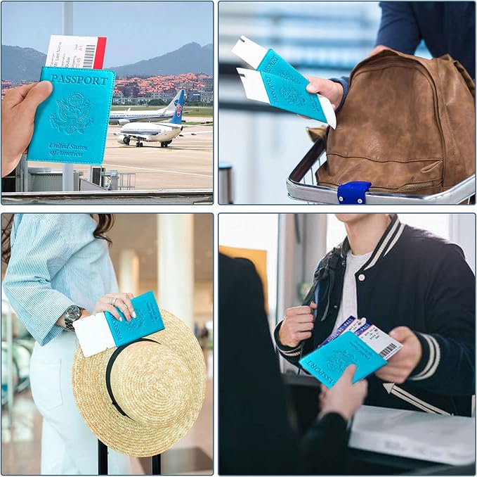 Passport Holder Cover Wallet Case RFID Blocking Leather Card Slot Travel Accessories Documents Organizer Protector for Women Men, Sky Blue