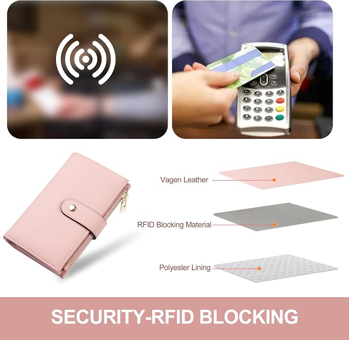 yiijay Womens Wallet RFID Blocking Leather Trifold Clutch Wallet Credit Card Holder Ladies Travel Wallet Purse with Passport/Pen Holder