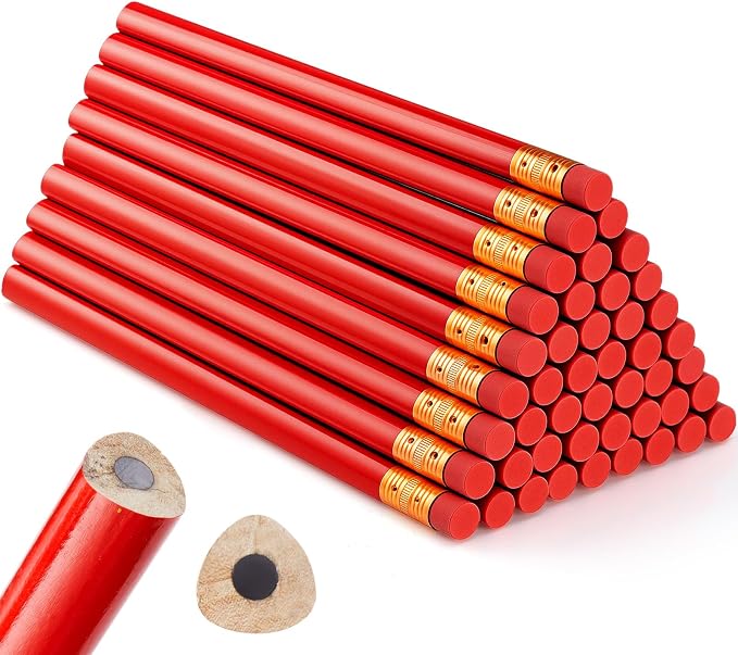 Fainne 48 Pack Jumbo Carpenter Pencils Woodworking Marking with Black Core Thick Flat Construction Pencils for Woodworkers Framers DIY Projects and Contractors(Red)