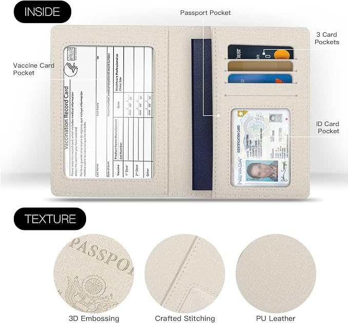 2 Pack Passport Cover With Card Slots RFID Blocking-White&Black | PU Leather Lightweight slim travel passport cover wallet with 4pcs RFID Blocking Credit/ID card slots