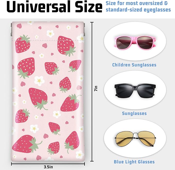 Soft Sunglasses Eyeglass Glasses Case,7x3.5inch Portable PU Leather Squeeze Top Holder Bag Pouch for Women Men