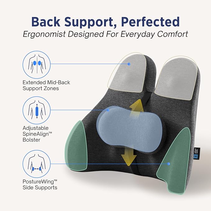 The Forme Cushion - Premium Ergonomic Lumbar Support Pillow | Lower Back Pain Relief Cushion with Adjustable SpineAlign™ Bolster and Dense Memory Foam for All-Day Comfort