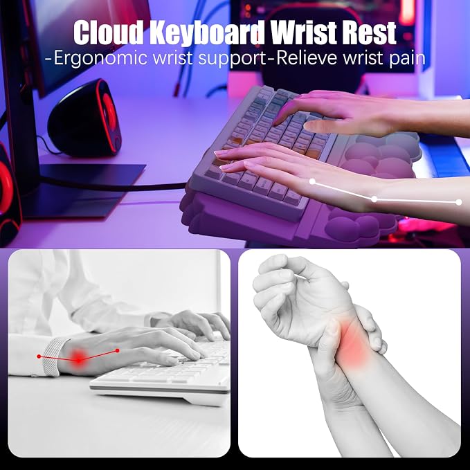 Ergonomic Wrist Rest for Keyboard, Soft Memory Foam Cloud Keyboard Stand | Keyboard Riser Holder with Wrist Pad, Desk Cushion, Easy Typing, Pain Relief, Comfort for Computer Laptop Mac - Rainbow