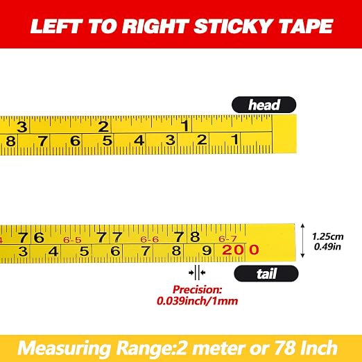 2 Pcs Self-Adhesive Measuring Tape, 78 Inch/200cm Carbon Steel Ruler Tapes, Imperial and Metric Scale, Left to Right & Right to Left Sticky Tape for Workbench Woodworking Table Saw Drafting Table