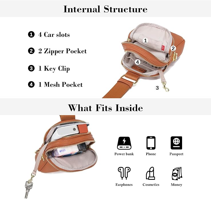 Lightweight Small Crossbody Sling Bag for Women | Mini Travel Purse,Multi-pocket with Card Slots,Durable Vegan Leather,Everyday Carry