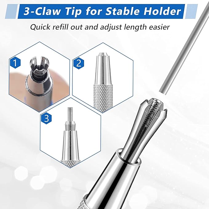 Hiboom 2 Pcs Welders Pencil with 24 Pcs Silver Round Refills, Mechanical Pencils Metal Marker with Built in Sharpener for Pipe Fitter Welder Steel Construction Fabrication Woodworking, Design Patent