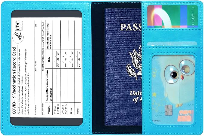 Passport Holder Cover Wallet Case RFID Blocking Leather Card Slot Travel Accessories Documents Organizer Protector for Women Men, Sky Blue